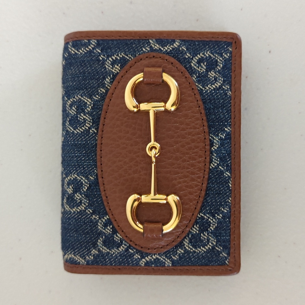 Gucci Denim GG Monogram Horsebit 1955 Card Case Wallet NWT